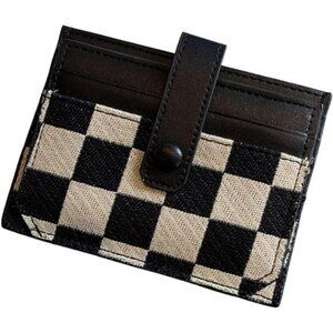 Slim Checkered Wallet for Women Canvas Card Holder with ID Window and Cash Slot